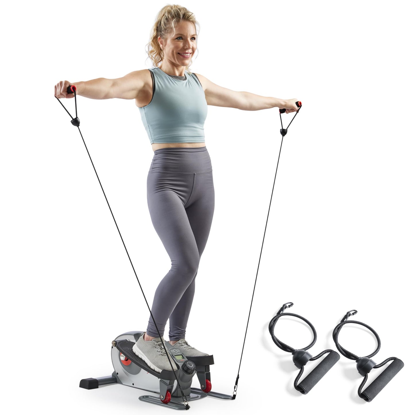 Sunny Health & Fitness Smart Elliptical Trainer, Heavy-Duty Exerciser w/Resistance Bands for Leg & Arm Exercise, Home/Office Senior Training Machine, Exclusive SunnyFit App Bluetooth Link–SF-E323054