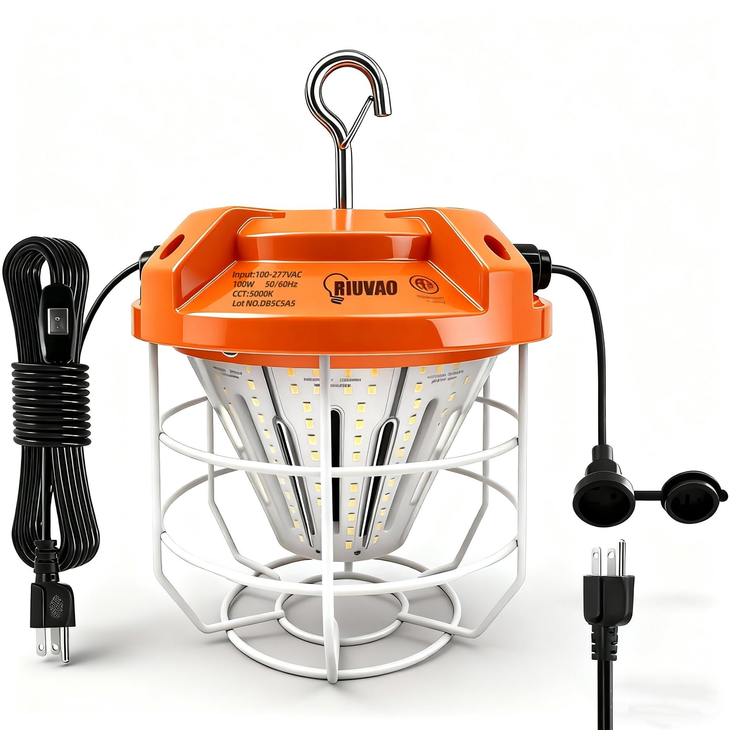 LED Temporary Work Light 100W, 15000Lm, 5000K Daylight White, Portable, Connectable LED Worksite Light with Hook, IP65 Dustproof and Waterproof, Suitable for Wet Locations and Construction Sites