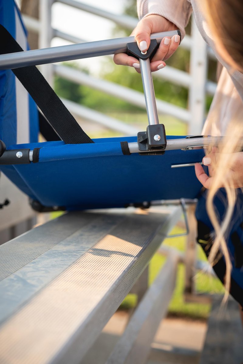 Stansport Tubular Frame Folding Stadium Seat with Arms - Blue/Tan (G-8-50)
