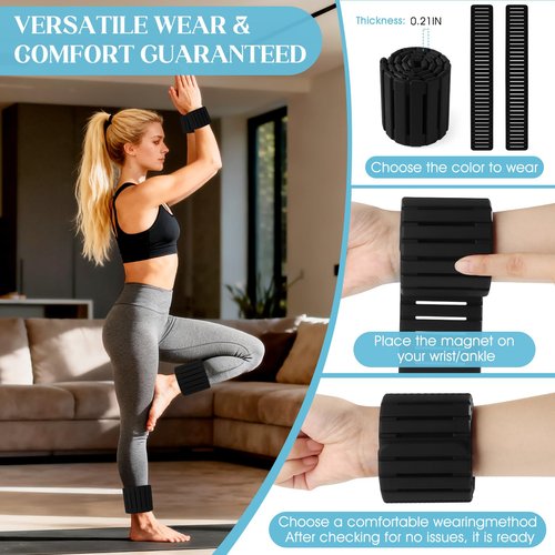 Wrist Weights, Adjustable Magnetic Leg & Arm Weights Bangles 2 Pcs (1LB Each) Silicone Ankle Weights for Women & Men, fits for Gym, Running & Walking, Swimming, Yoga & Pilates (Blackgrey)