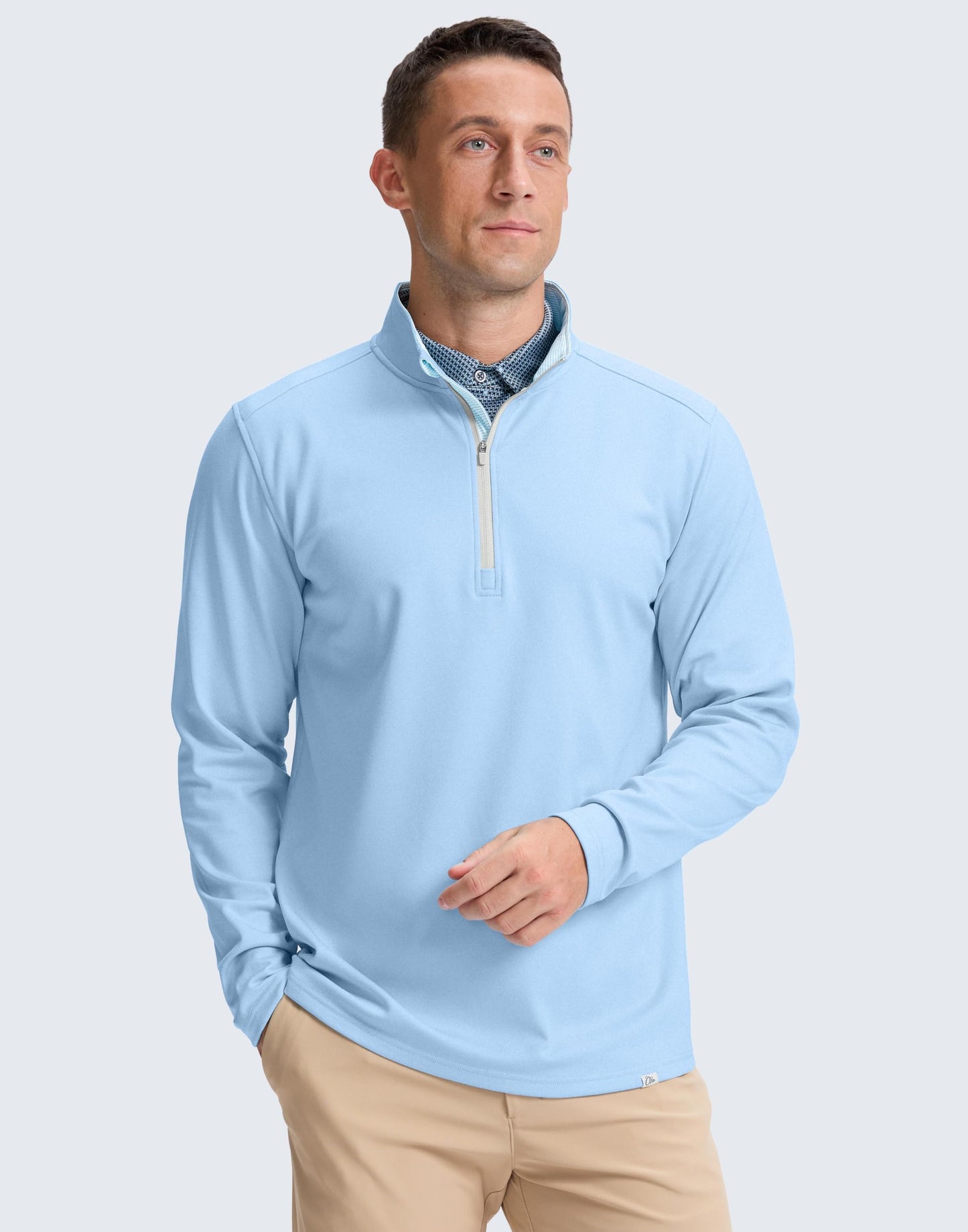 Obla Golf Quarter Zip Pullover Men Fleece Mock Neck Sweatshirt Winter Warm 1/4 Zip Long Sleeve Golf Shirt (Light Blue Melange_L)