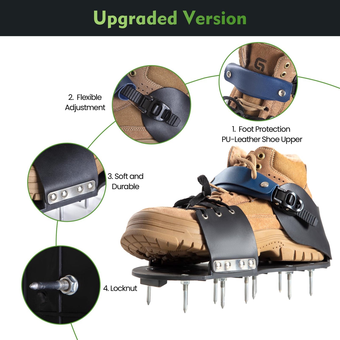 Aerator Shoes, Lawn Aerator Shoes for Grass with Foot Protection,Aeration Shoes for Lawn with Adjustable Strap, Pre-Assembled Aerating Shoes for Lawns, Gardens, and Courtyards(Black+Blue)