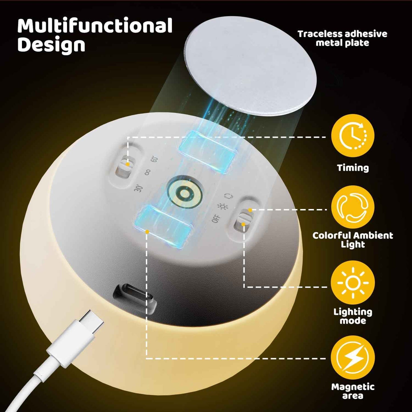 Baby Night Light, Nursery Night Lamp for Breastfeeding, Soft BPA Free Silicone Portable Night Light, 7 Colors Changing & Stepless Dimming, 1h Timer & Touch Control, Rechargeable night light for Kids