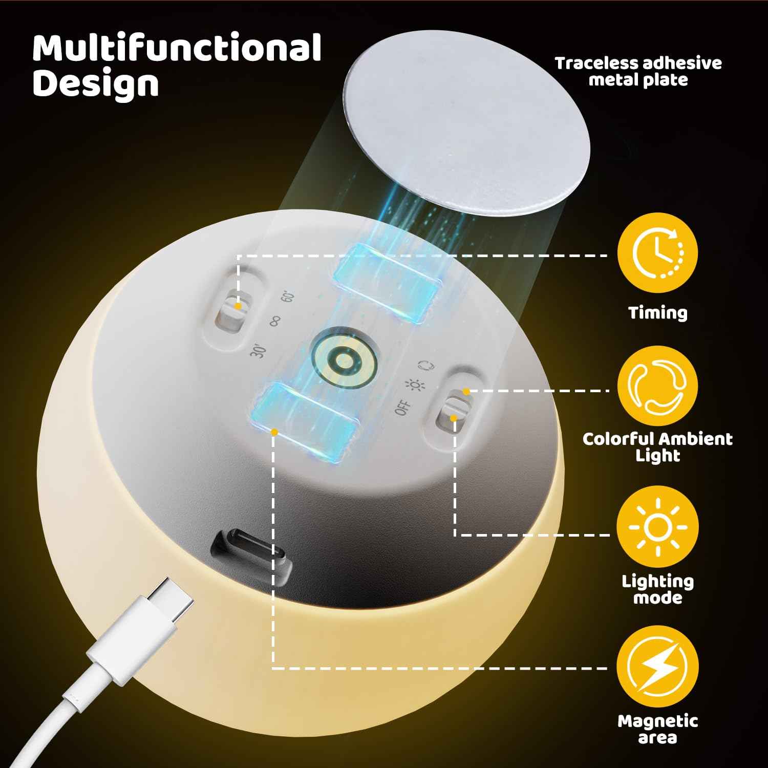 Baby Night Light, Nursery Night Lamp for Breastfeeding, Soft BPA Free Silicone Portable Night Light, 7 Colors Changing & Stepless Dimming, 1h Timer & Touch Control, Rechargeable night light for Kids