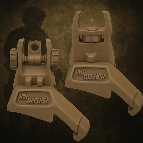 IMI Defense TFS Flip-Up Iron Sights - Polymer Backup Set with Dual Aperture & 45-Degree Offset (FDE)