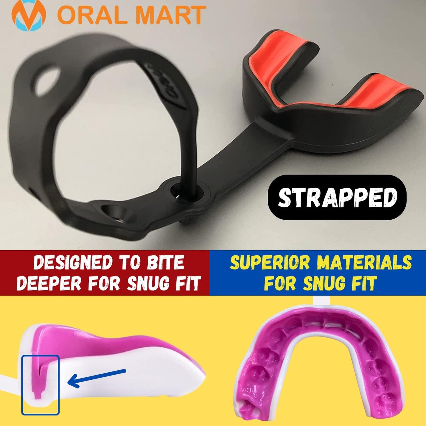 Oral Mart Strapped Mouth Guard - USA Flag Design | Ideal for Football, Lacrosse, Ice Hockey & Taekwondo - Youth & Adult Sizes Available