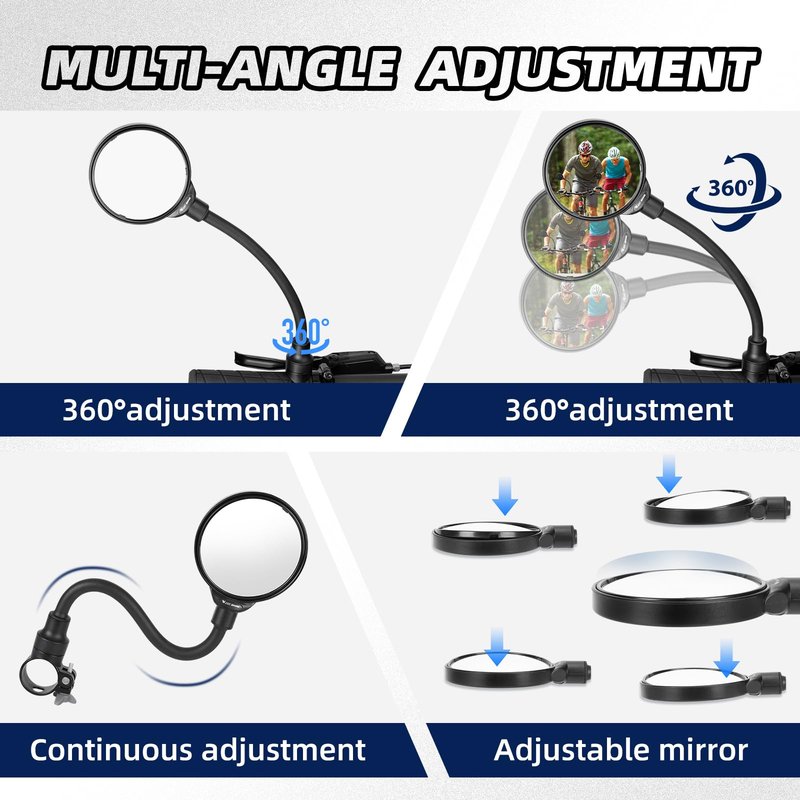 West Biking Bike Mirror Handlebar Mount, Adjustable Rotatable Bicycle Rear View Mirror, Wide Angle Acrylic Convex Safety Mirror for Mountain Road Bike