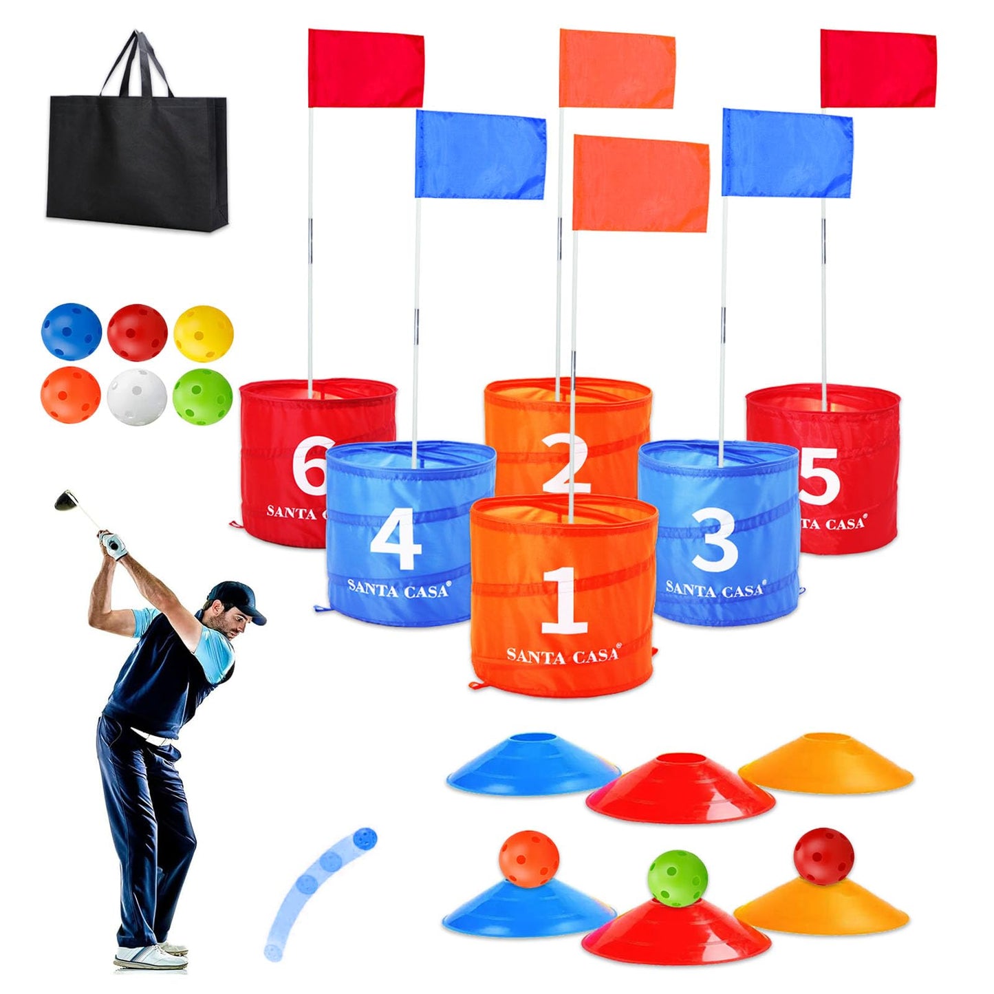 SANTA CASA Golf Backyard Bucket Game - 6-Hole Portable Yard Games Golf Chipping Practice Set for Adults & Pros, Lawn Golf Training, Family Fun at Beach & Park for Dad, Man, Teens