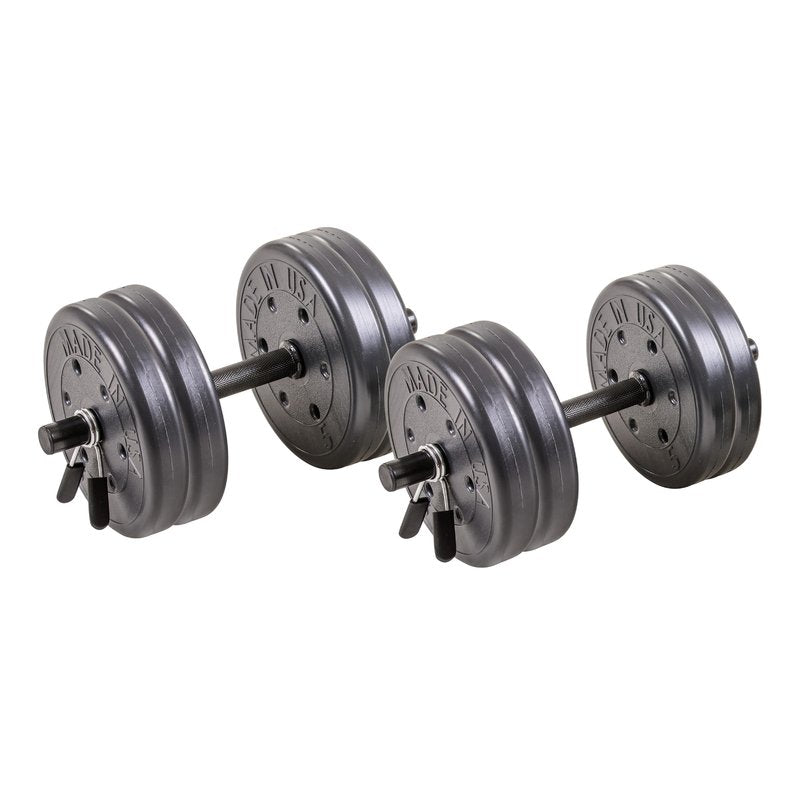US Weight Adjustable 42LB Dumbbell Set with Spring Clips, 14" Knurled Bars – Made in USA, Essential Home Gym Equipment for Strength Training
