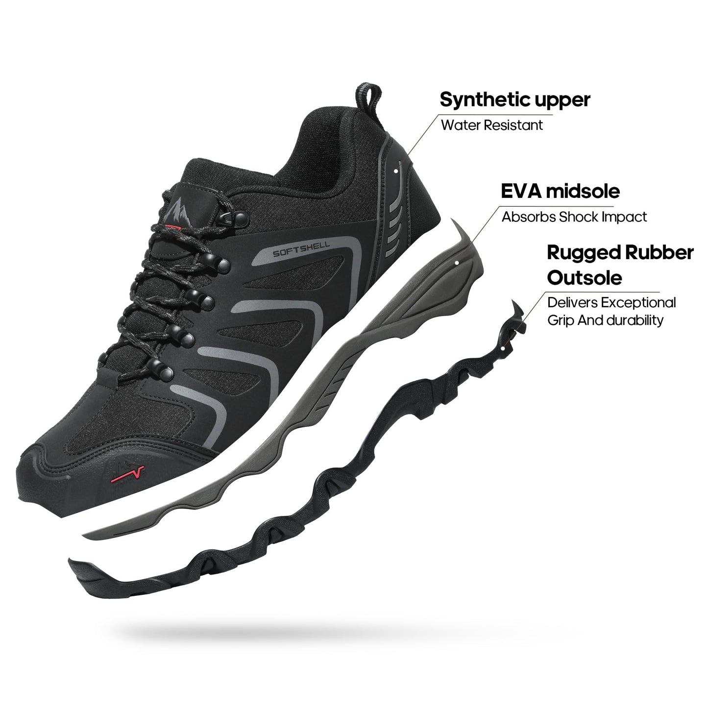 NORTIV 8 Men's Low Top Waterproof Hiking Shoes Trekking Trails Outdoor Work Shoes,Size 10.5W,Black/Dark/Grey,160448_Low