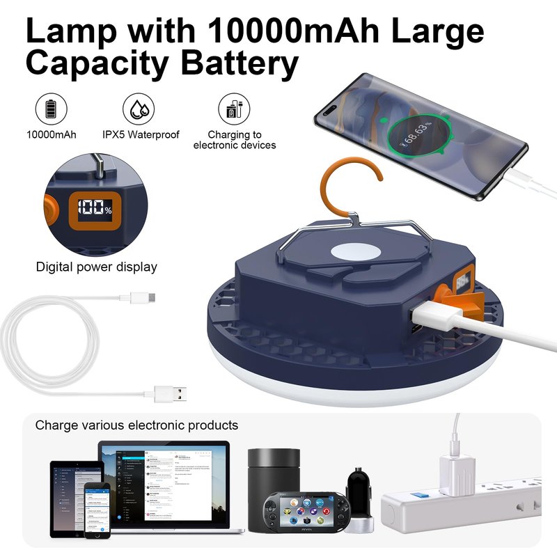 10000mAh 4000LM Camping Light 4 Light Modes Portable LED Camping Lantern Rechargeable Light 30W with Digital Power Display and Magnet , IPX5 Waterproof Tent Lights Power Failure Emergency Light
