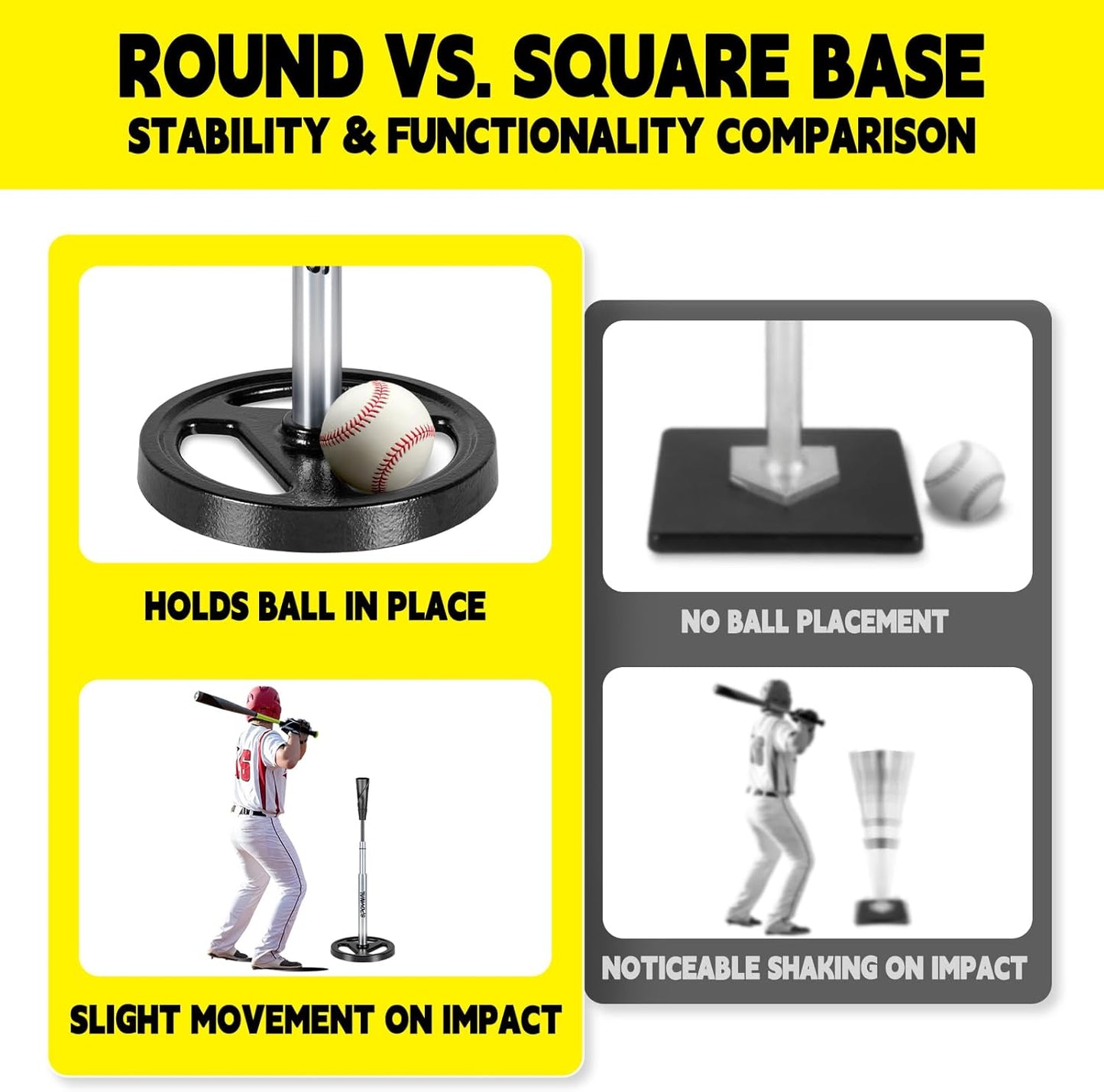 SPOYNAL Portable Batting Tee - Adjustable Height 24" to 46" | Durable Rubber Top for Baseball & Softball Training