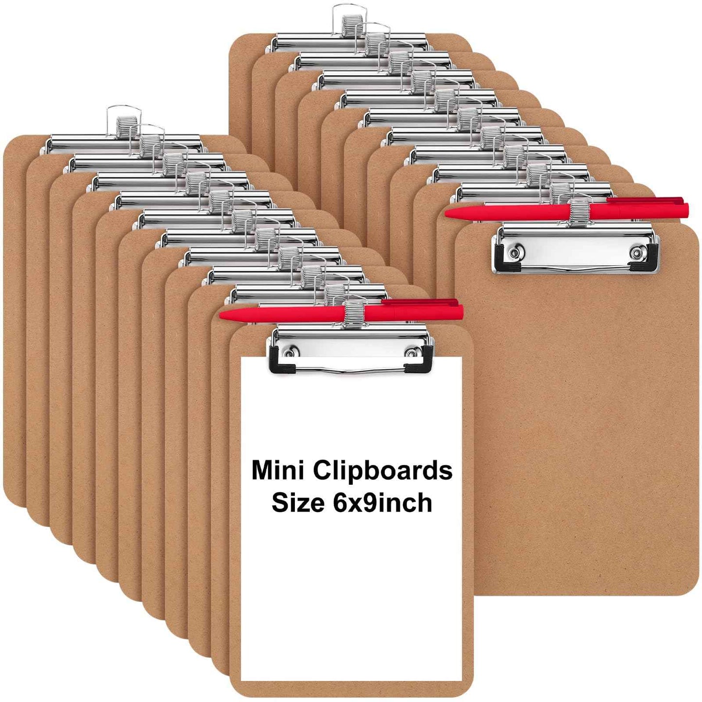 Sabary 24 Pack Mini Clipboards Bulk with Pen Holder 6x9 Small A5 Memo Size Clipboards Wood Note Boards Heavy Duty Hardboard Check Presenters for Restaurant Office Business Supplies (Pen Not Included)