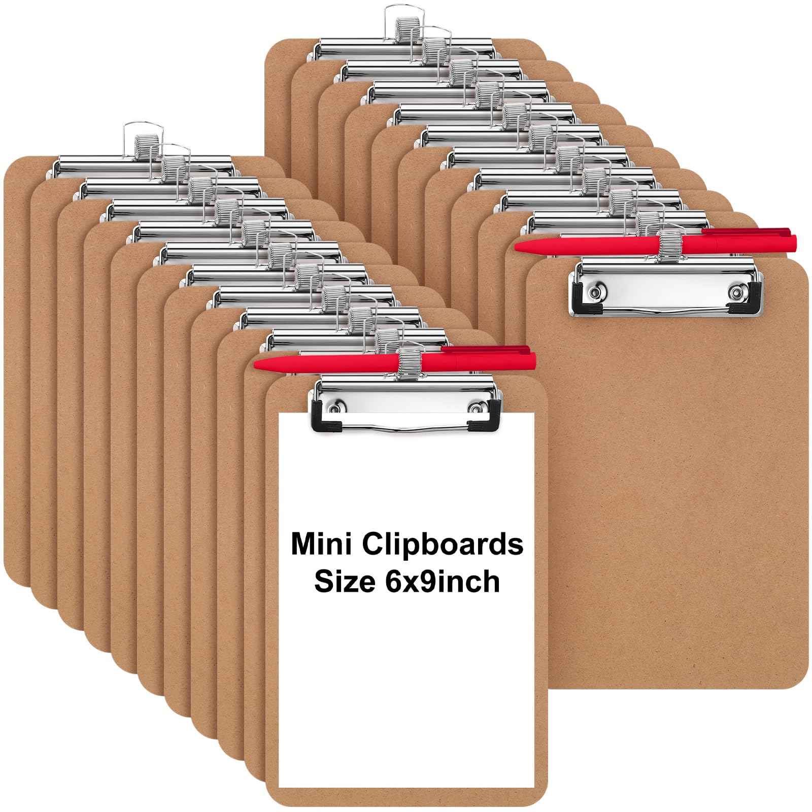 Sabary 24 Pack Mini Clipboards Bulk with Pen Holder 6x9 Small A5 Memo Size Clipboards Wood Note Boards Heavy Duty Hardboard Check Presenters for Restaurant Office Business Supplies (Pen Not Included)