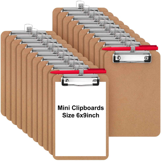 Sabary 24 Pack Mini Clipboards Bulk with Pen Holder 6x9 Small A5 Memo Size Clipboards Wood Note Boards Heavy Duty Hardboard Check Presenters for Restaurant Office Business Supplies (Pen Not Included)