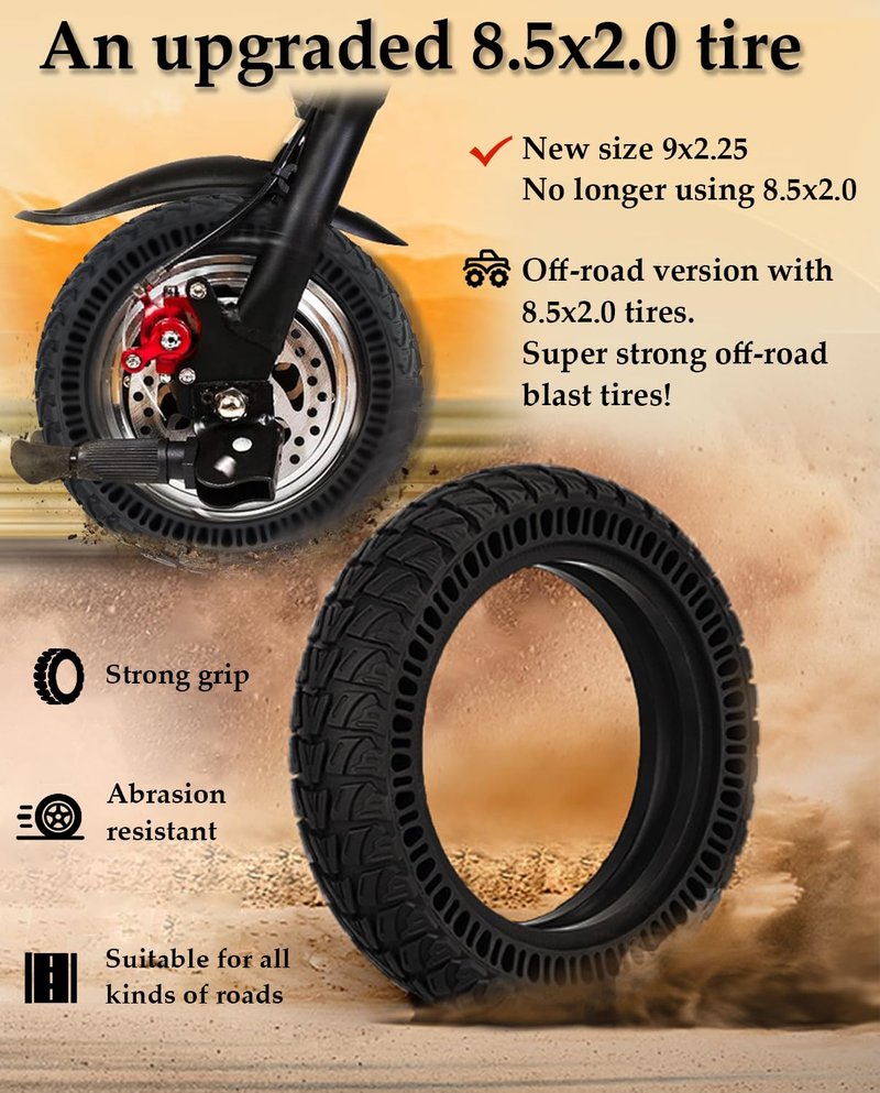 Felixstory 50/75-6.1 Off-road Tire, Upgraded Size 9x2.25 Solid Tire Replacement for All 8.5x2.0 inch Original Tires, Fit for VOLPAM SP06, Hover 1 Journey, Gotrax GXL V2 Electirc Scooter Tyre