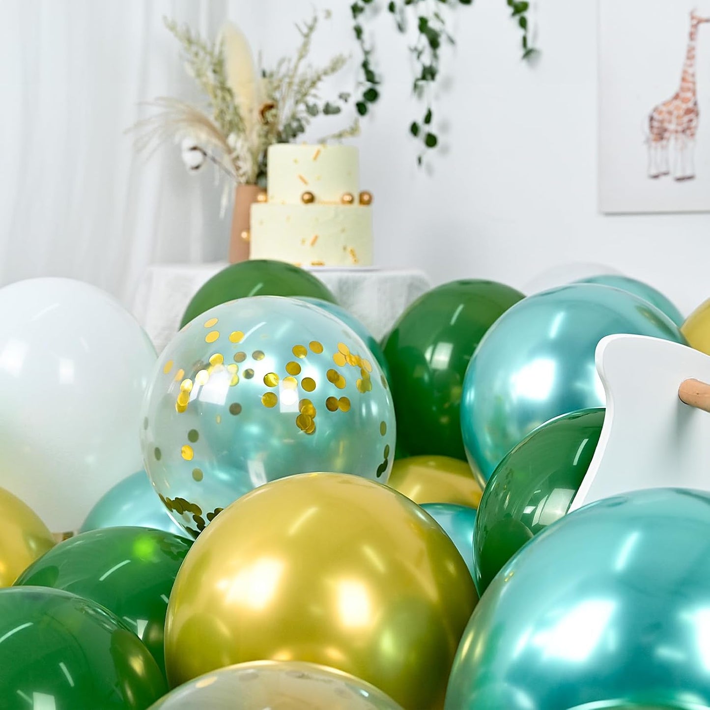Metallic Green Gold Balloons - 12 Inch Latex Balloons with Ribbons | 60 Pack for Weddings, Anniversaries, Birthdays & Baby Showers