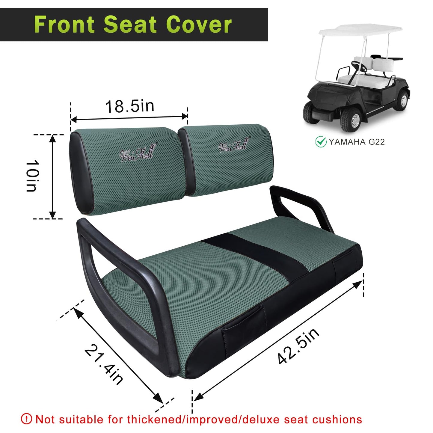 WEIMELL Golf Cart Seat Covers Fit Yamaha G22 G19 G16 G14 G11 G9 G8 G2 Front Seat Covers Thicken Breathable Mesh with Vinyl Leather for Ordinary Cushions No Nails Gun Easy to Install Black & Blue Grey