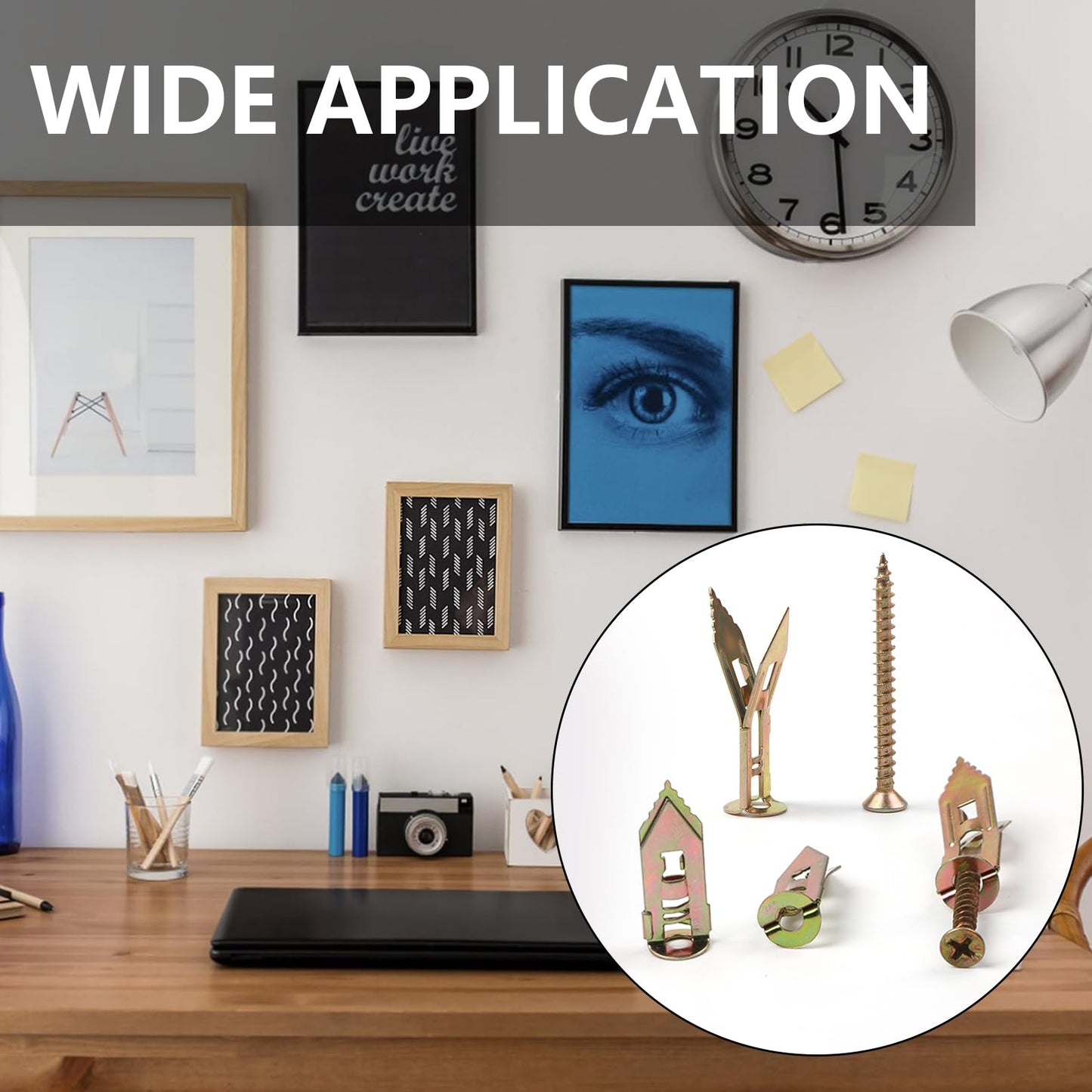 FNLGTN Self-Drilling Drywall Anchors and Screws Kit, 100 Pieces, 50 Metal Anchors & 50 Screws, No-Drill Installation (100pcs 0.47X1.18)