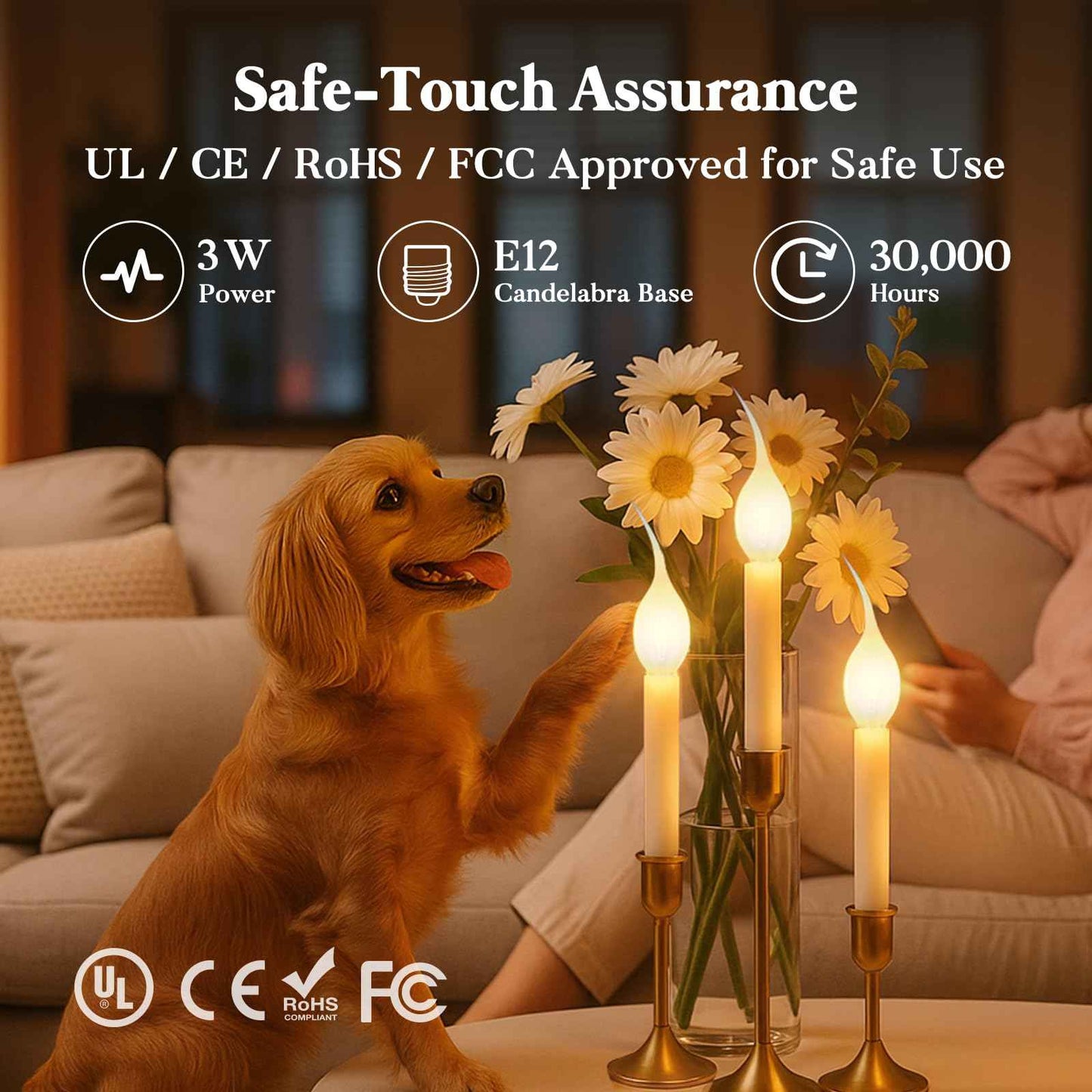 Hompavo Silicone Dipped Candle Light Bulbs – 3W E12 Candelabra Base – Warm White Decorative Flame Tip – Incandescent Bulbs for Chandeliers, Wall Sconces, Night Lamps – 10 Pack