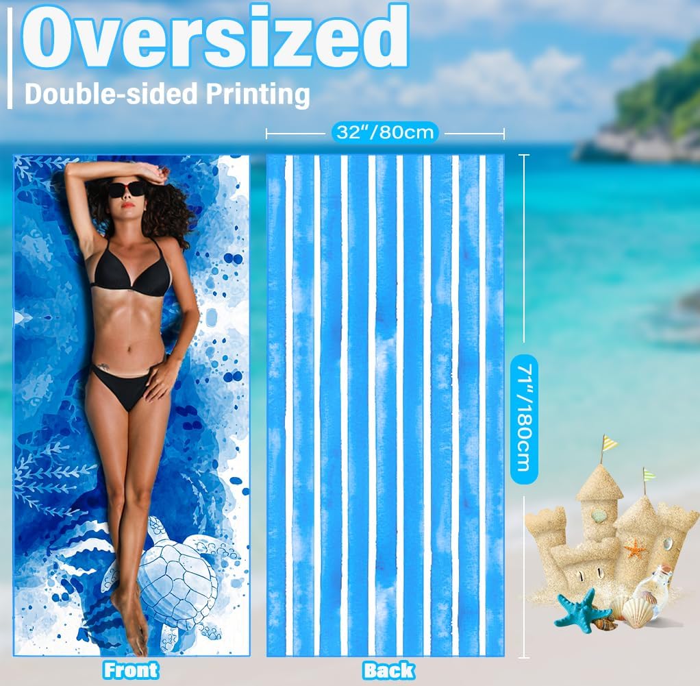 Skiennix Microfiber Beach Towels - Quick Dry, Sand-Free, Extra Large, Compact & Soft | 2 Pack