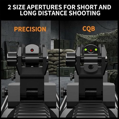 Fiber Optic Flip Up Iron Sight Set by Upgraded - Low Profile Picatinny Rail Backup Sights with Red/Green Dots