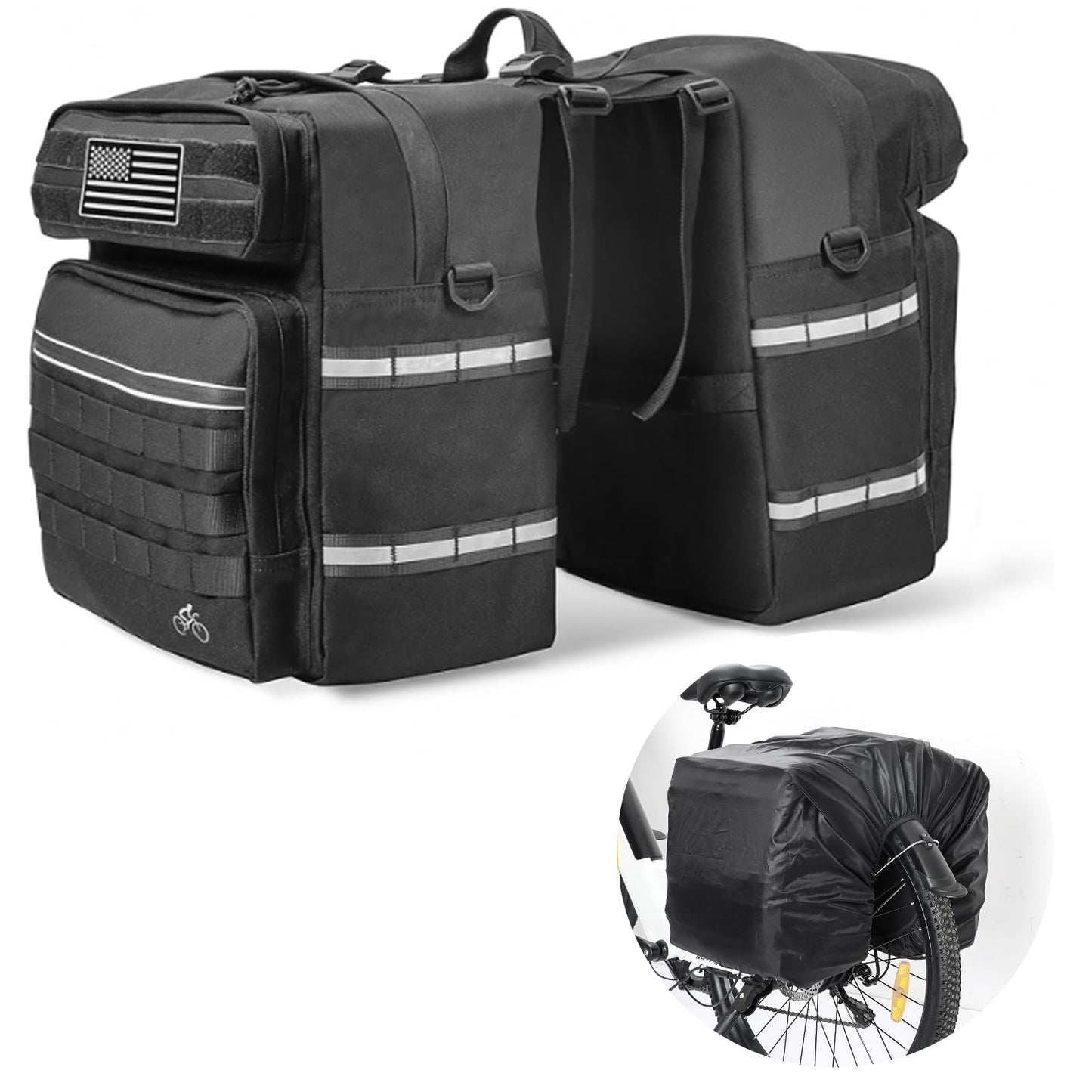 AIWARGOD 50L Bike Panniers, Large Bicycle Rear Rack Bag, Waterproof Ebike Storage Saddle Bag with Rain Cover, Mountain Electric Bike Rear Seat Bag Carrier for Cycling Traveling Commuting