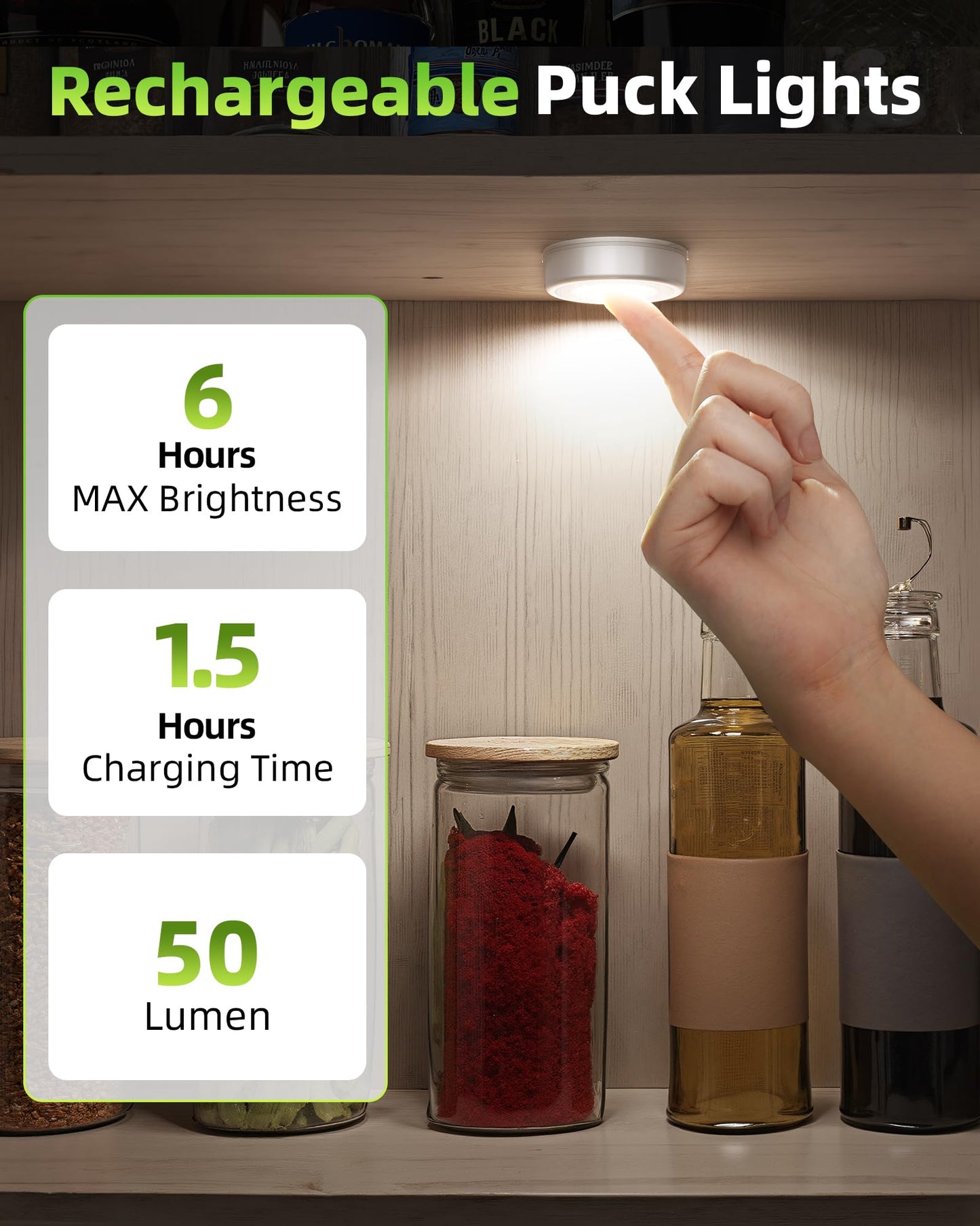 EZVALO LED Puck Lights, Rechargeable Sitck On Tap Lights, Wireless Closet Light, 3 Color Temps, Under Cabinet Lights, 2.5'' Mini Touch Light, Ideal for Kitchen,Closet,Pantry,Shelves,Camper(6 Pack)