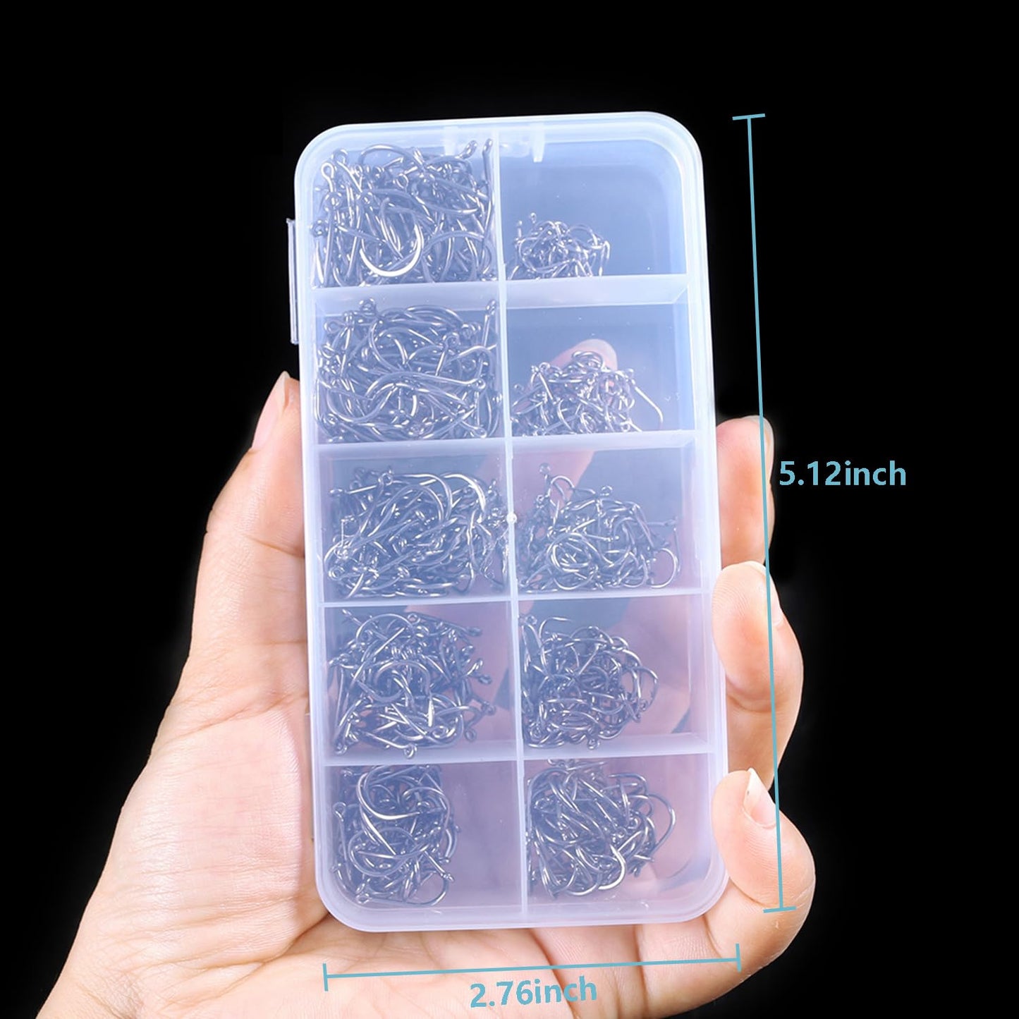 Dyxssm Small Fishing Hooks for Freshwater, 1000pcs 600pcs 400pcs Trout Fish Hook Set, 10 Sizes #2-#20 (400pcs (#2-#20), Black)