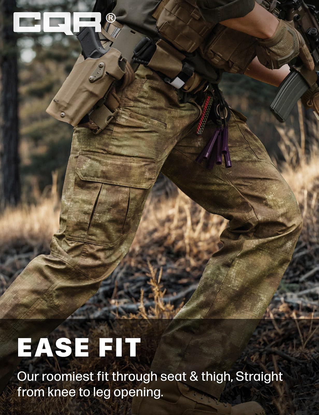 CQR Men's Tactical Pants, Water Resistant Ripstop Cargo Pants, Lightweight EDC Work Hiking Pants, Outdoor Apparel, Duratex Mag Pocket Print Fractal Camo, 38W x 34L