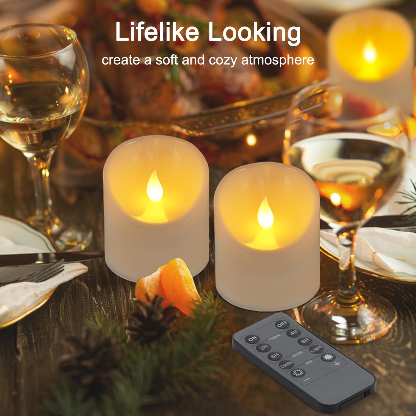 3"x3" Flickering Flameless Candles, Realistic LED Candles, Battery Operated Candles with Remote and Timers, Real Wax Electric Fake Pillar Candles for Festival Wedding Home Party Decor -2Pack