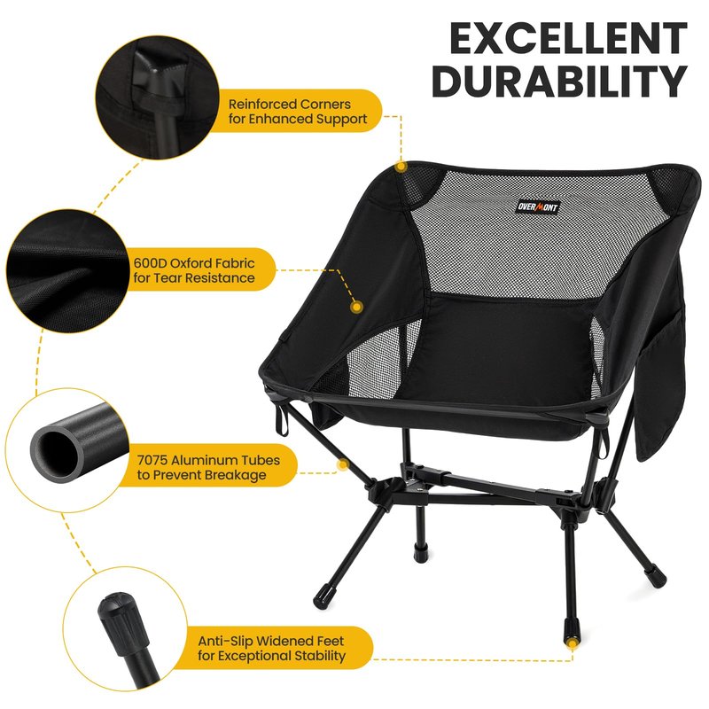 Overmont Ultralight Portable Camping Chair- Lightweight Folding Backpacking Chair, Support up to 330Lbs Compact Beach Chair for Adults with Carry Bag for Backpack Hiking Fishing Outdoor Camp Travel