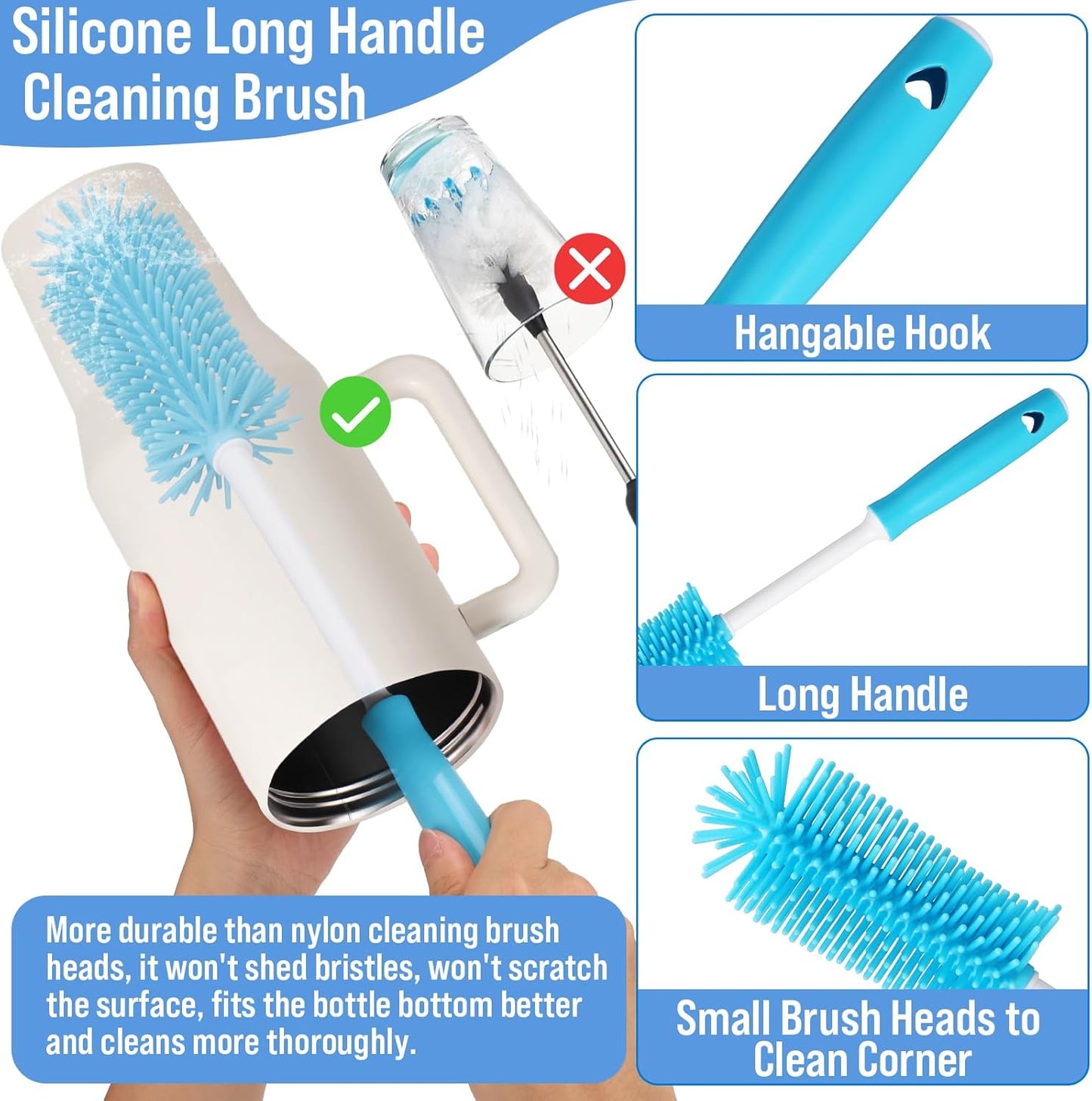 XANGNIER Water Bottle Cleaner Brush Set - 5 Pcs for Hydrojug & Tumbler Accessories | Fits 20 oz, 32 oz, 40 oz