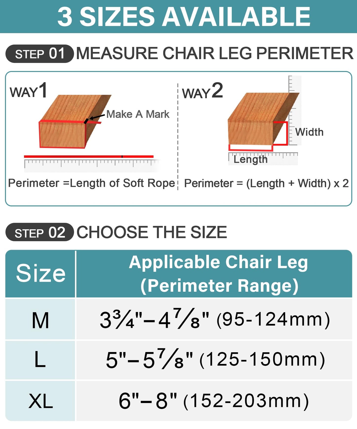 24 Pcs Chair Leg Floor Protectors Rectangle, Silicone Felt Furniture Leg Pads Caps Covers for Hardwood Floors (Fit Perimeter 3-3/4" to 4-7/8")