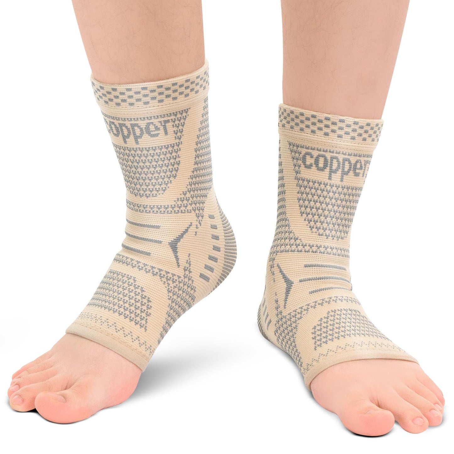 INDEEMAX Copper Infused Ankle Brace for Sprained Ankle, Ankle Compression Sleeve Ankle Support for Women & Men, Achilles Tendonitis Brace, Skin Silver, S