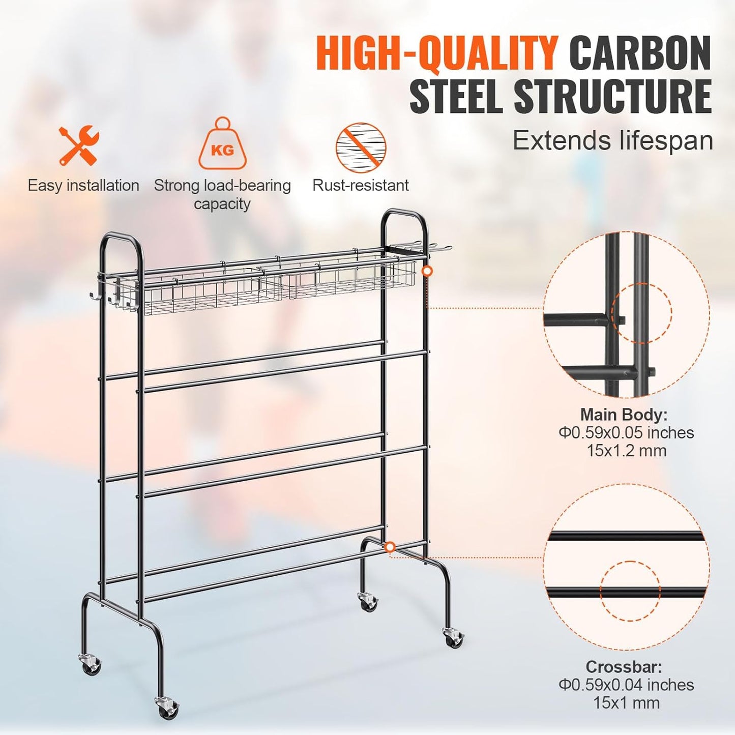 VEVOR Sports Ball Storage Cart - Lockable Basketball Cage with Double Lids | Steel Organizer for Indoor & Outdoor Use
