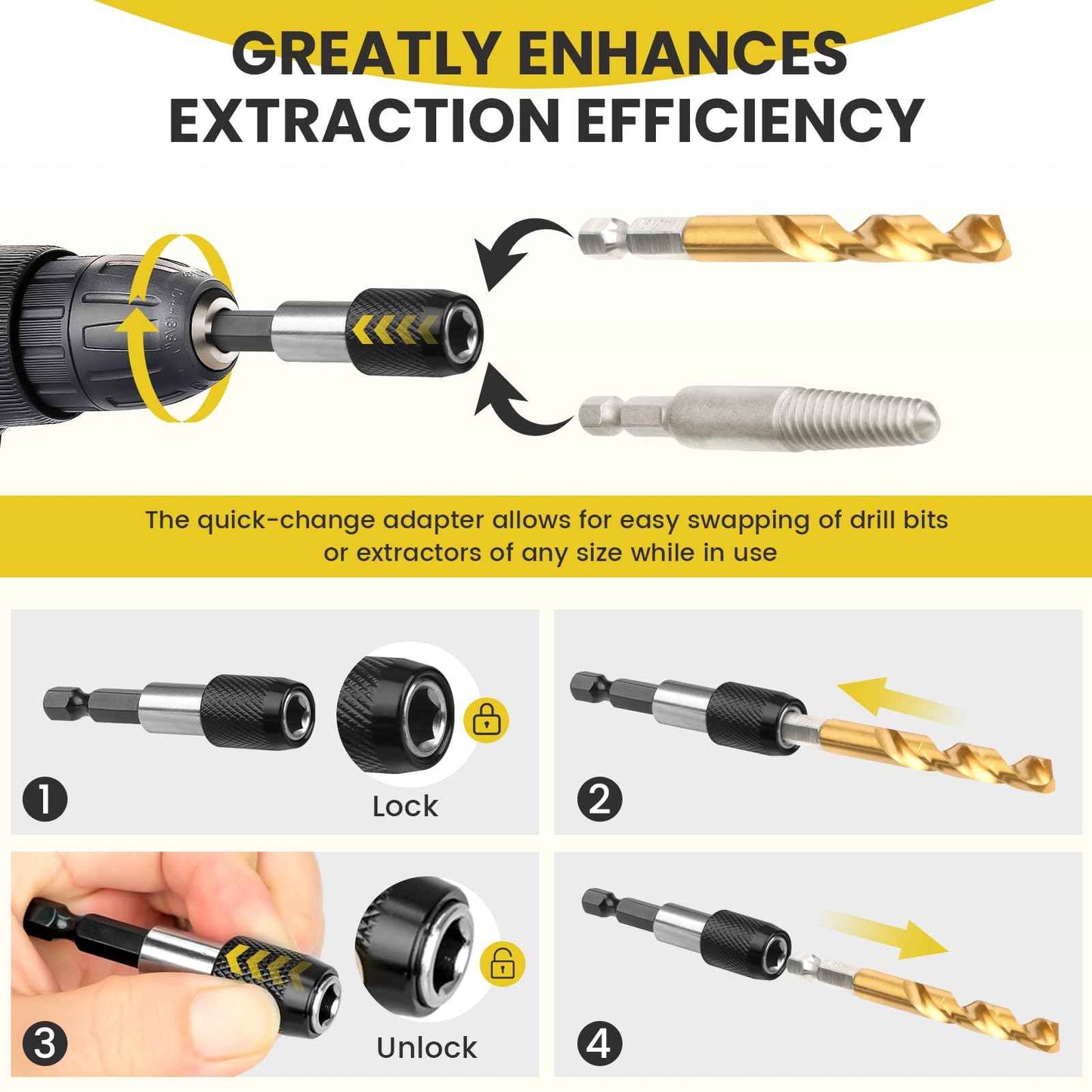 14-Pieces Screw Extractor and Left-Hand Drill Bit Set, Easy Out Broken Bolt Remover Reverse Cobalt HSS Steel Drill Kit, Ez Out Stripped, Rounded-Off, Damaged Bolts, Screws&Studs Removal Tool(Yellow)