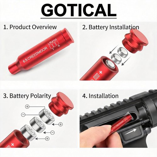 Gotical Red Laser Bore Sighter - Compatible with Creedmoor 6.5 Cartridge | Anodized Red, Battery Included