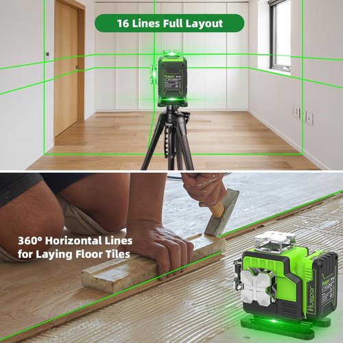 Huepar 4D Green Cross Line Laser Level - Self-Leveling 12V Tool with Bluetooth & Remote Control | 16 Lines, Upgraded Bracket