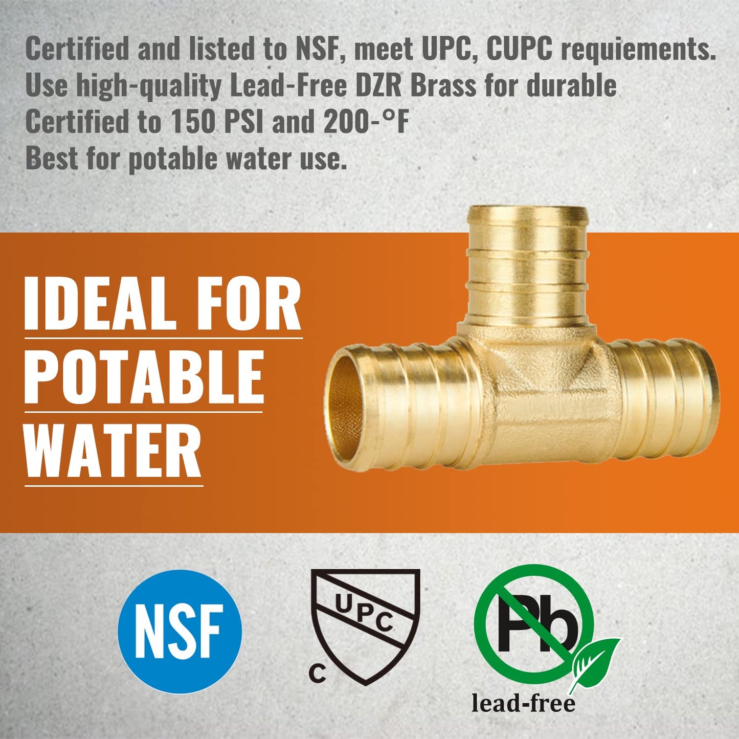 SUNGATOR 50-Pack 3/4" Pex Tee, No Lead Brass, 3/4 Inch Pex T Fittings