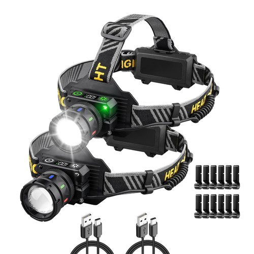 KOLYC Headlamp Rechargeable 5000 High Lumen: Super Bright LED Head Lamp with Motion Sensor, 9 Modes, IPX7 Waterproof, 90°Adjustable, Zoomable Headlight for Adults Hunting Camping Hiking Running