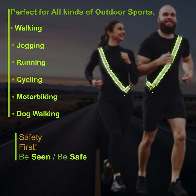 HiVisible Reflective Sash for Walking at Night Adjustable Safety Sash for Men Women Kids Reflective Belt Sash for Running Walking Biking (2 Sashes)