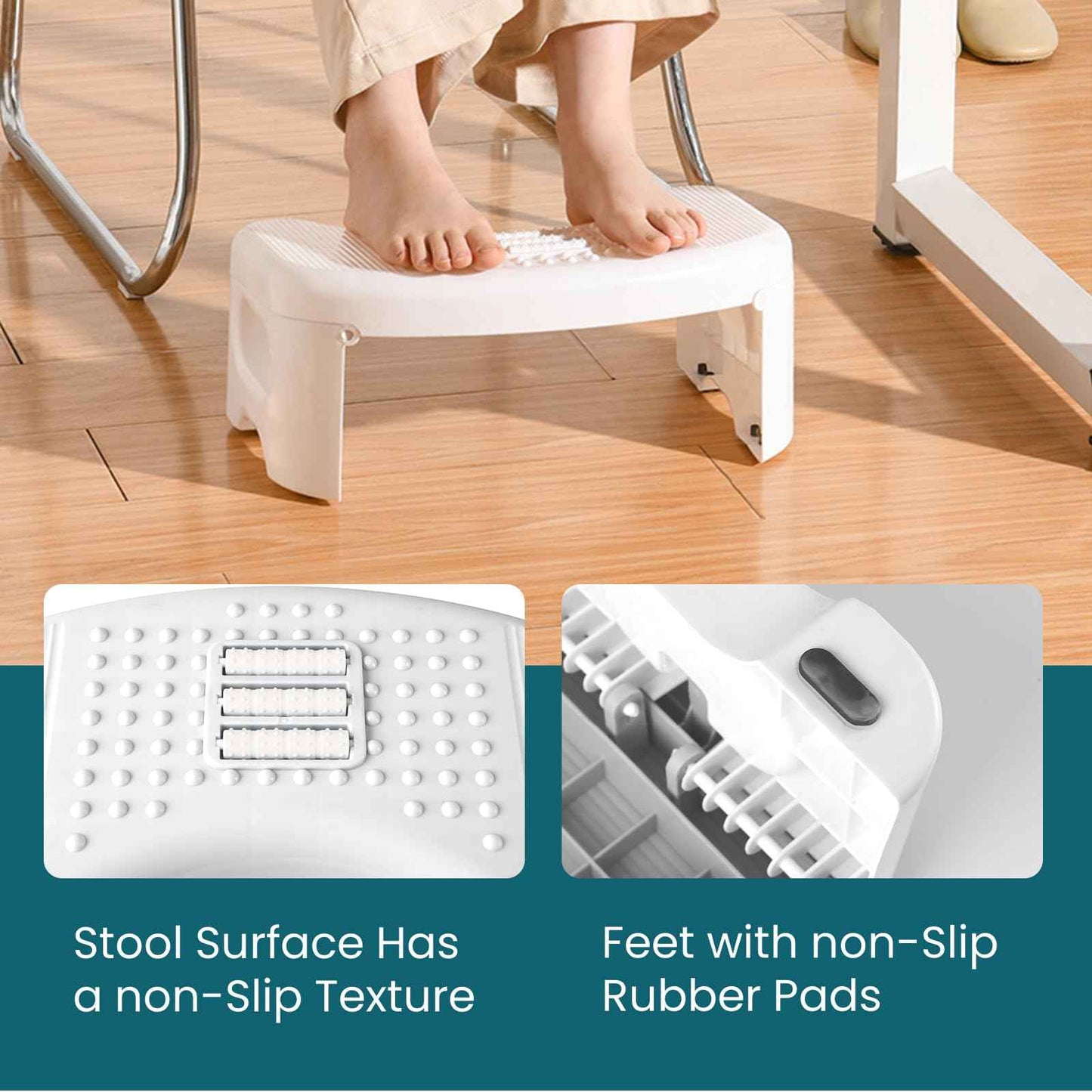 Bathroom, Non-Slip Foldable Poop Adult White, 7 Inch Assistance Step Massage Soles of The Feet Toilet Step Stool, Suitable for Shower, Study, Living Room