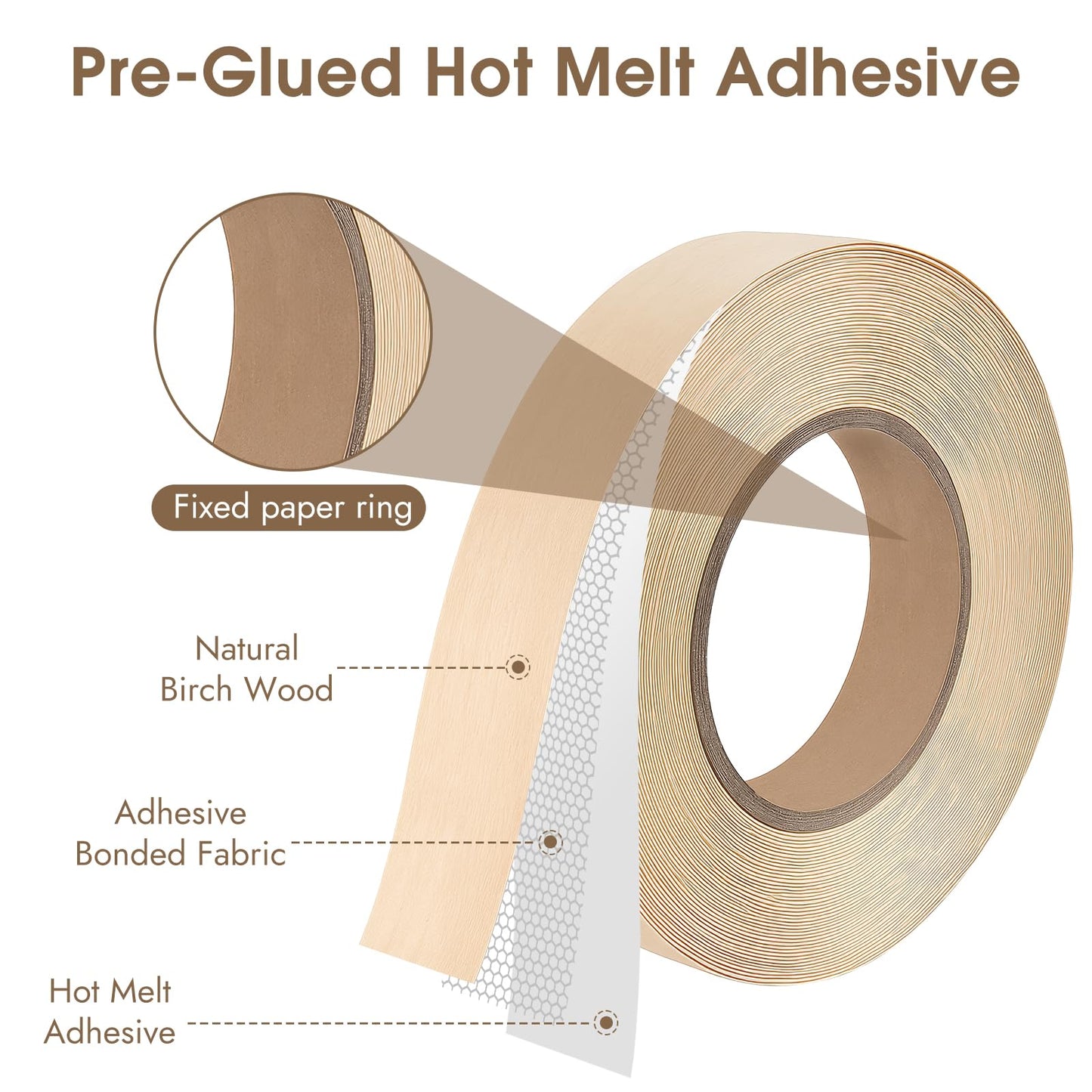 BEVTEE Birch Edge Banding, 7/8 Inch x 50 ft Wood Veneer Roll Pre-glued, Flexible Birch Iron-on Veneer Edge Band for Plywood & Furniture Edging, Natural Wood Color for DIY & Professional Projects