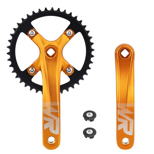 WEEROCK Mountain Bike Crankset Aluminium Alloy 1 Piece/Single 42T Charing Crank Set with 170mm Arm 104 BCD, Compatible with Single Speed Bicycle and 6/7/8/9/10/11 Speeds MTB Bike, Golden