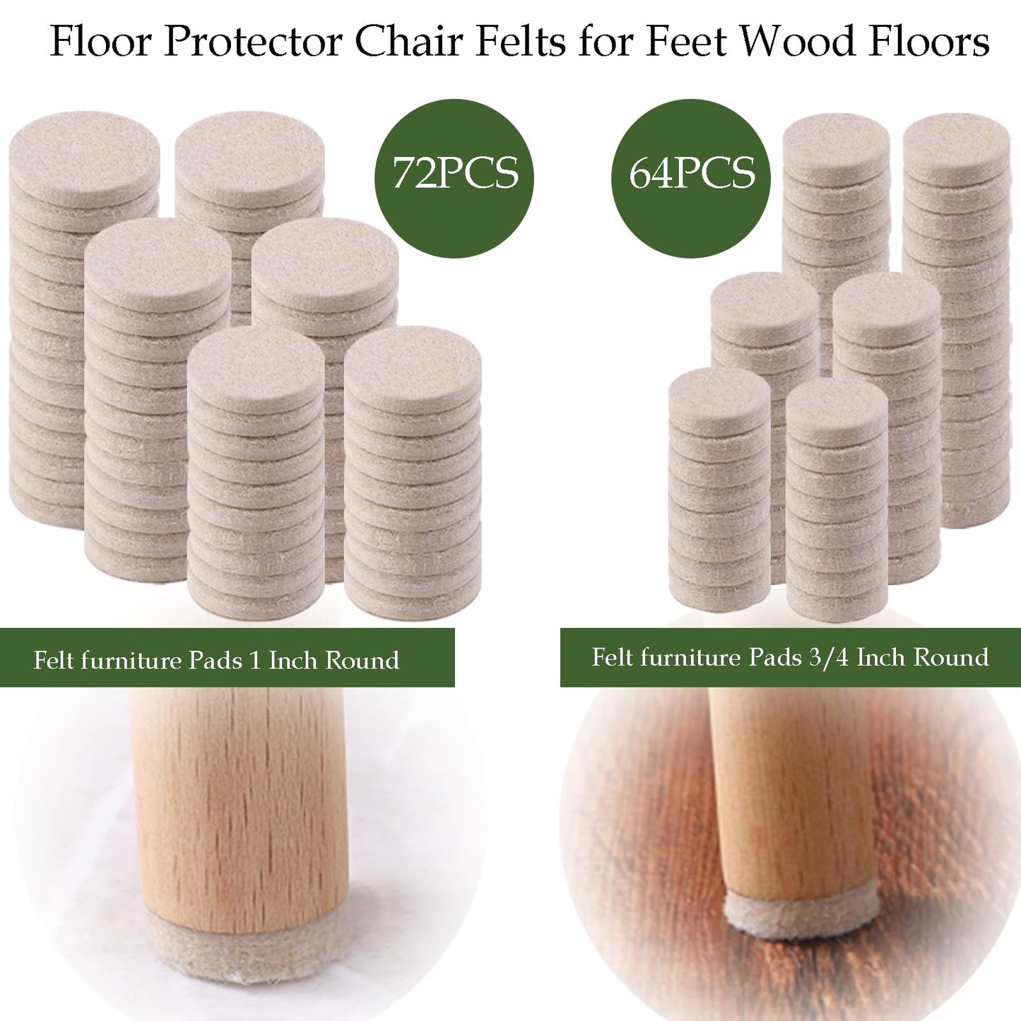 Fursafe&Q Felt Furniture Pads for Hardwood Floors, Self Adhesive Chair Felt Pad - Furniture Feet Floor Protectors, Furniture Sliders Protect from Nicks, dents and Scratches, Reduce Noise, Round