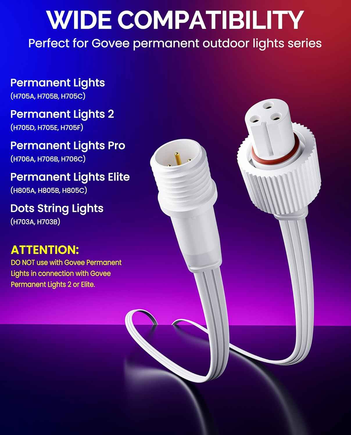 10FT 3-Pin Extension Cable (3-Pack) for Govee Outdoor Lights - Compatible with H705, H706, H703, H805