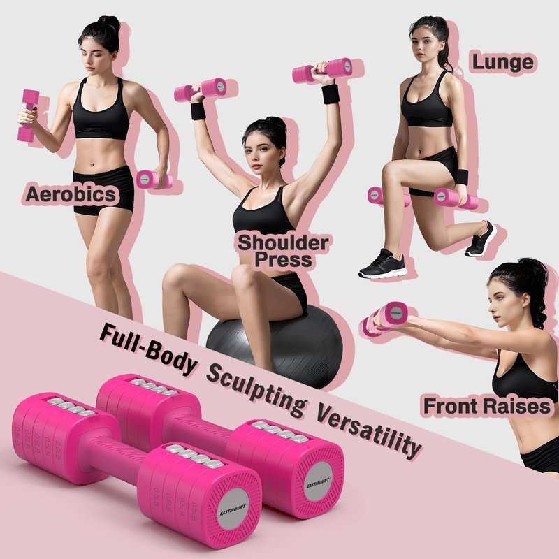 EAST MOUNT Adjustable Weight Dumbbells Set of 2, 8 in 1 Hand Weights for Women 2lb/3lb/4lb/5lb/6lb Dumbbell Weights Set 12 lbs/Pair Hand Weights for Home Office Gym Workout