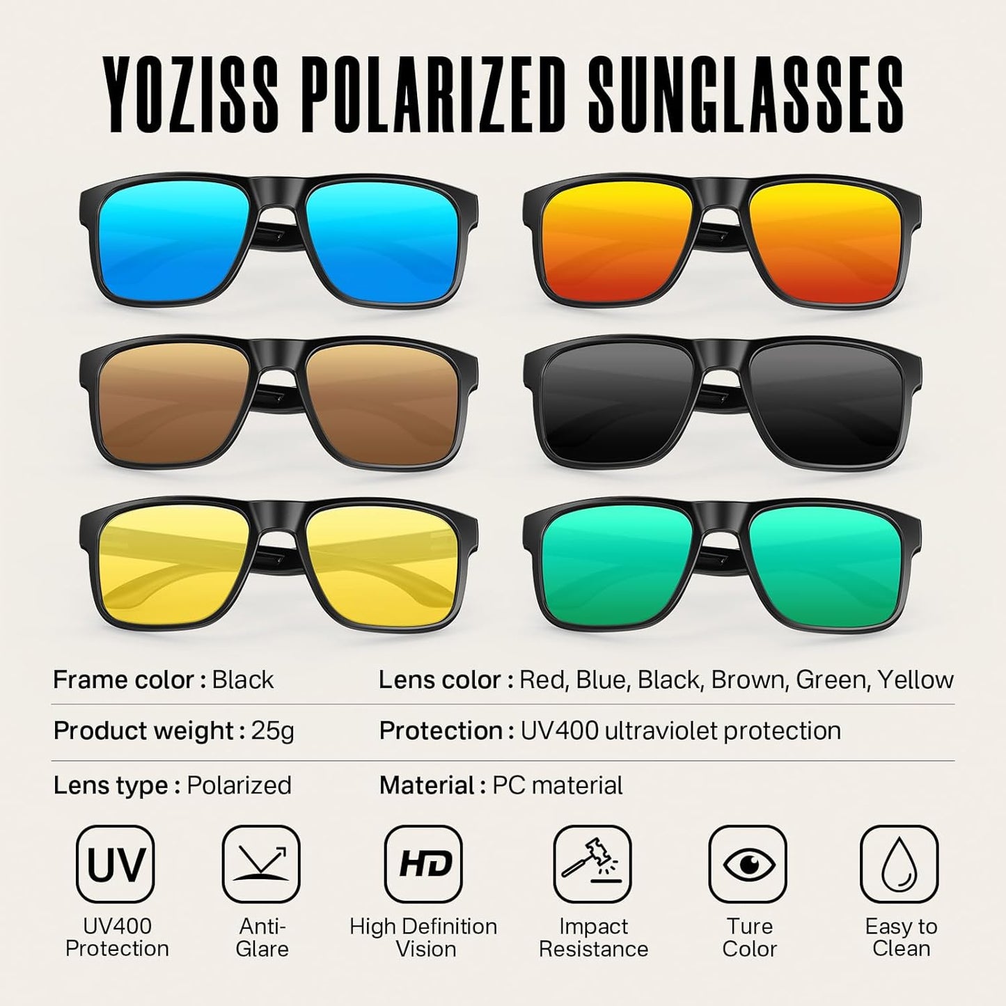 Polarized Sunglasses UV400 - Lightweight Square Frame for Men & Women | Ideal for Driving, Cycling, and Outdoor Activities