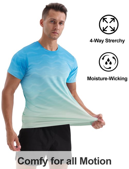 APTRO Mens Dry Fit Workout Shirts Quick Dry Gym T Shirts for Men Athletic Running Training Top Tee Moisture Wicking Lightweight Activewear - Light Blue-Green - L
